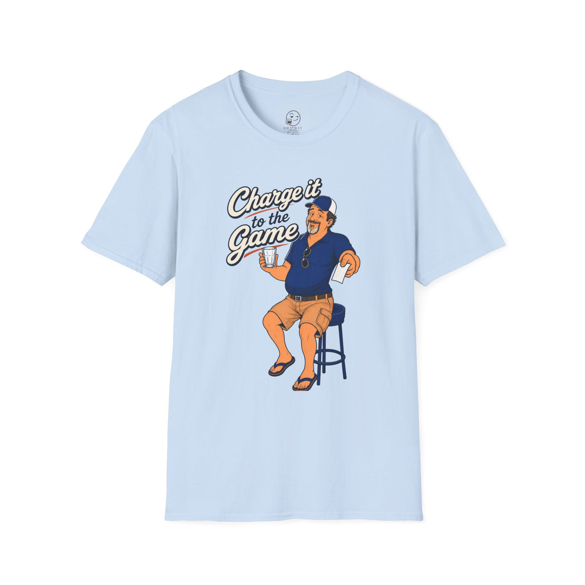 Charge It To The Game Shirt, Light Blue, front flat lay
