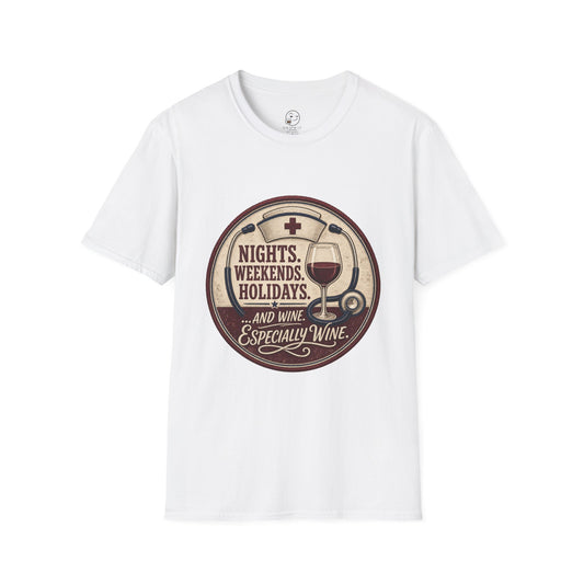 Nights, Weekends, Holidays Shirt, White, front flat lay