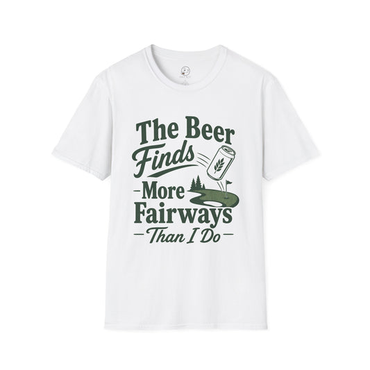 The Beer Finds More Fairways Shirt, White, front flat lay