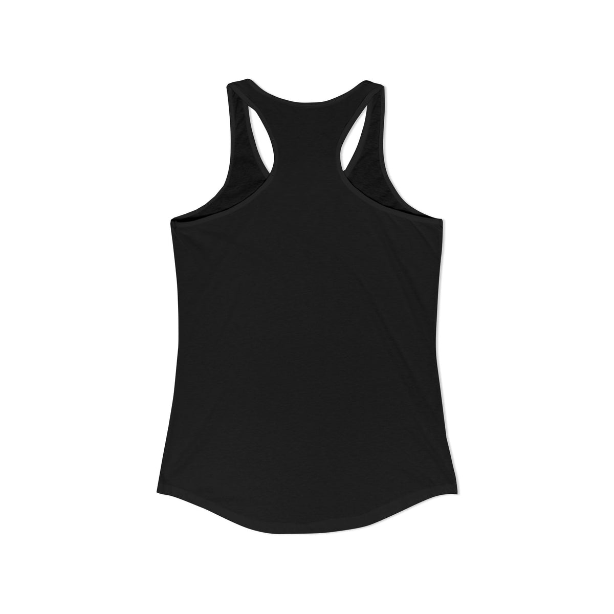 Golf Widow he's golfing funny golf racerback tank, Solid Black, back flat lay showing the plain undecorated racerback