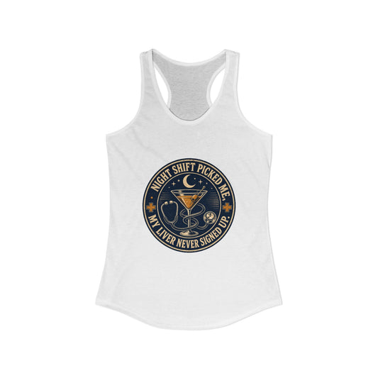 Night Shift Picked Me Tank, Solid White, front flat lay