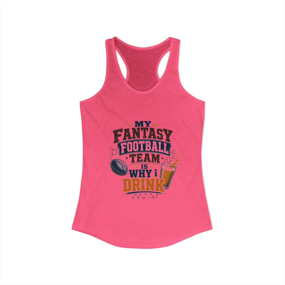 Sunday Drinking Fantasy Football Tank, Solid Hot Pink, front flat lay