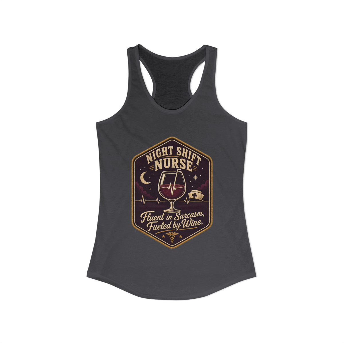 Fluent in Sarcasm Tank, Solid Dark Gray, front flat lay