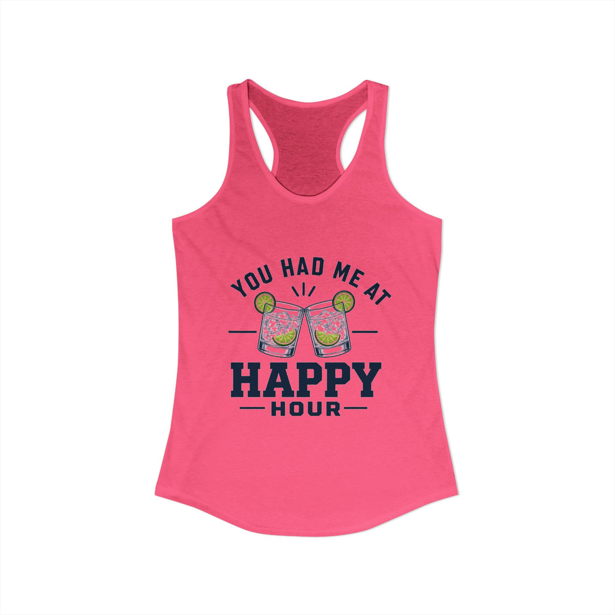 You Had Me At Happy Hour Tank, Solid Hot Pink, front flat lay