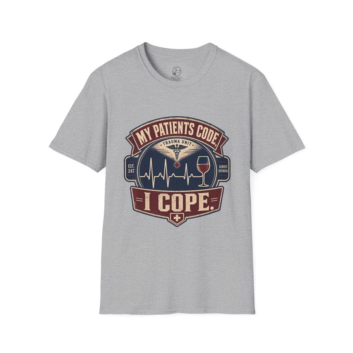 My Patients Code, I Cope Shirt, Sport Grey, front flat lay