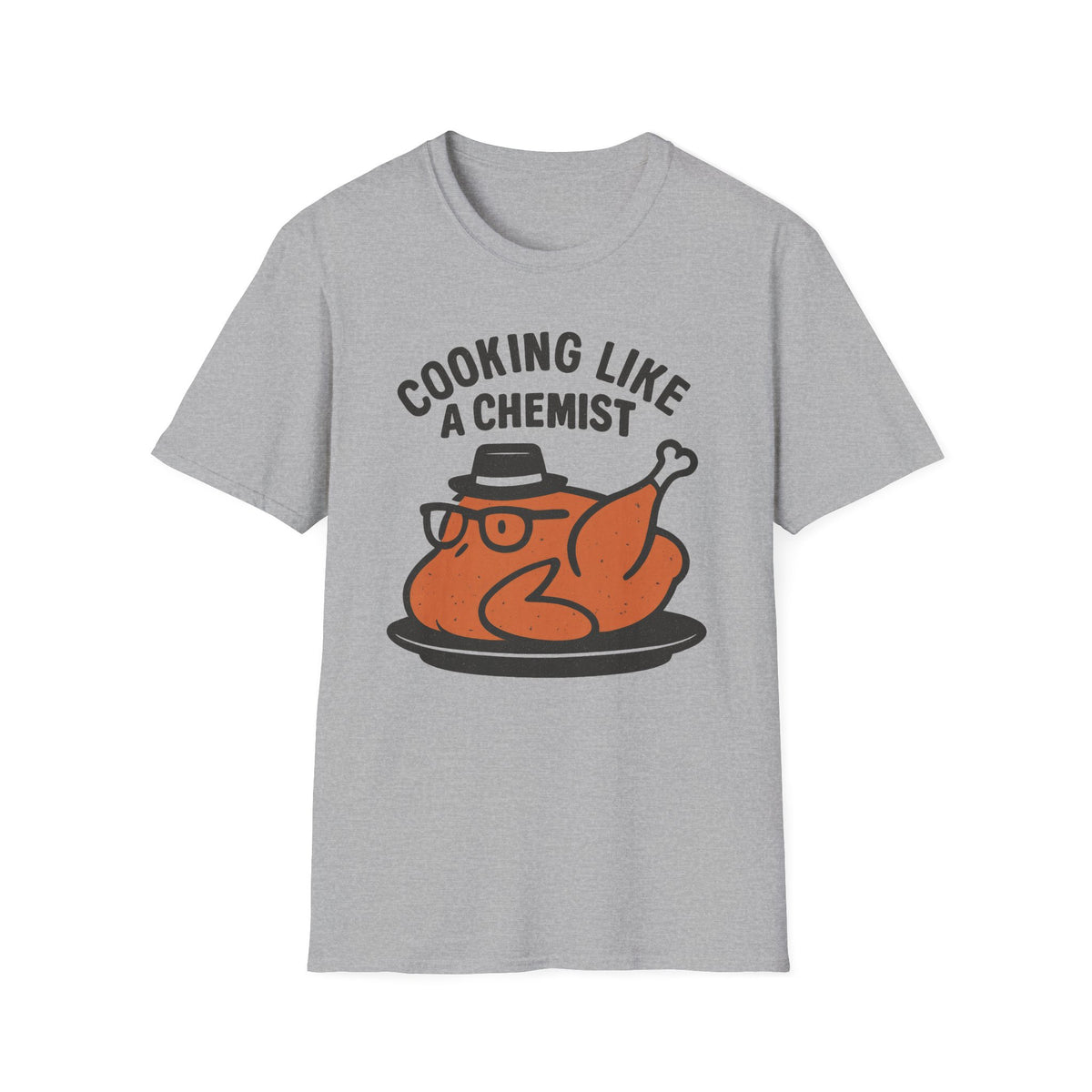 Cooking Like a Chemist funny Thanksgiving turkey t-shirt, Sport Grey, front flat lay
