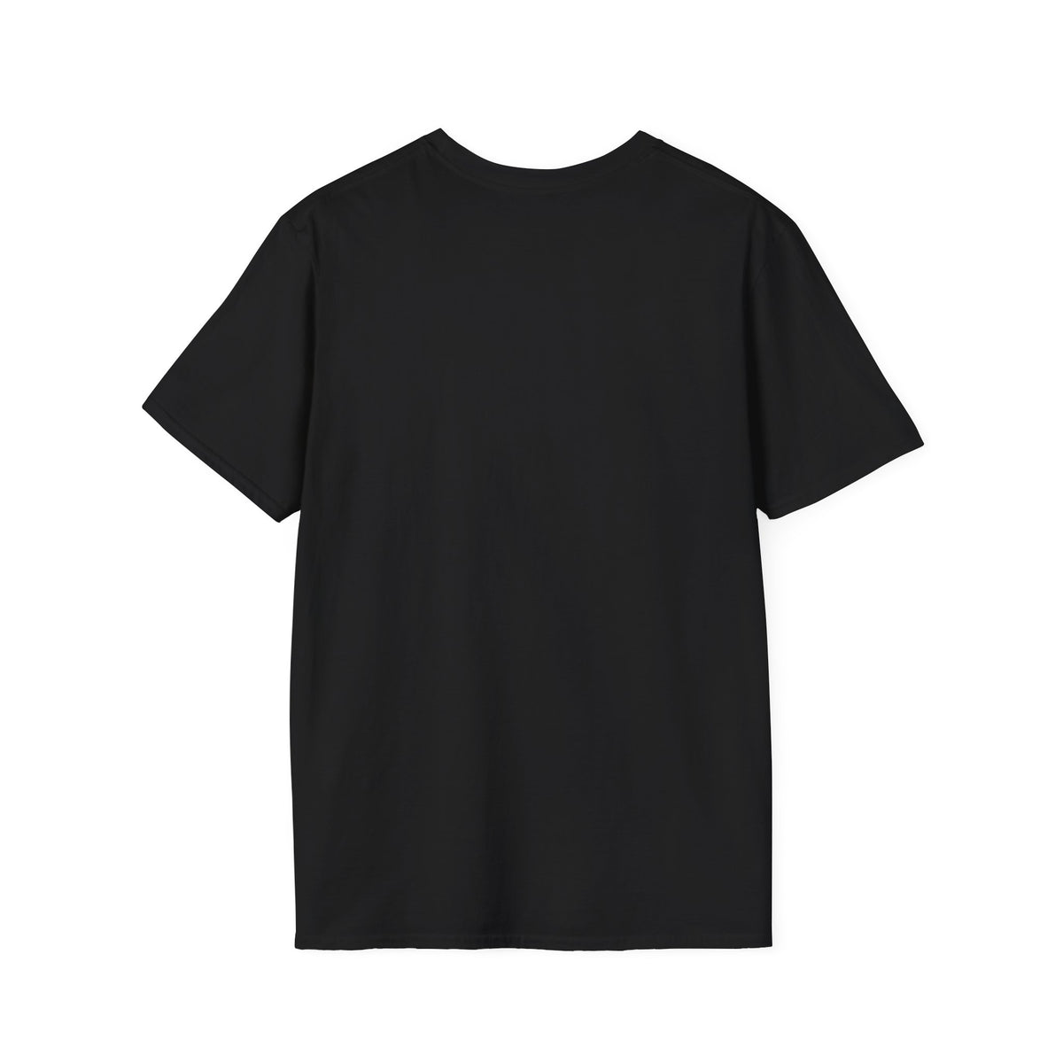 Powered by Caffeine Sponsored by Bourbon Shirt, Black, back flat lay showing the plain undecorated back