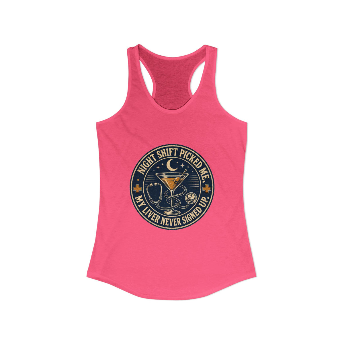 Night Shift Picked Me Tank, Solid Hot Pink, front flat lay