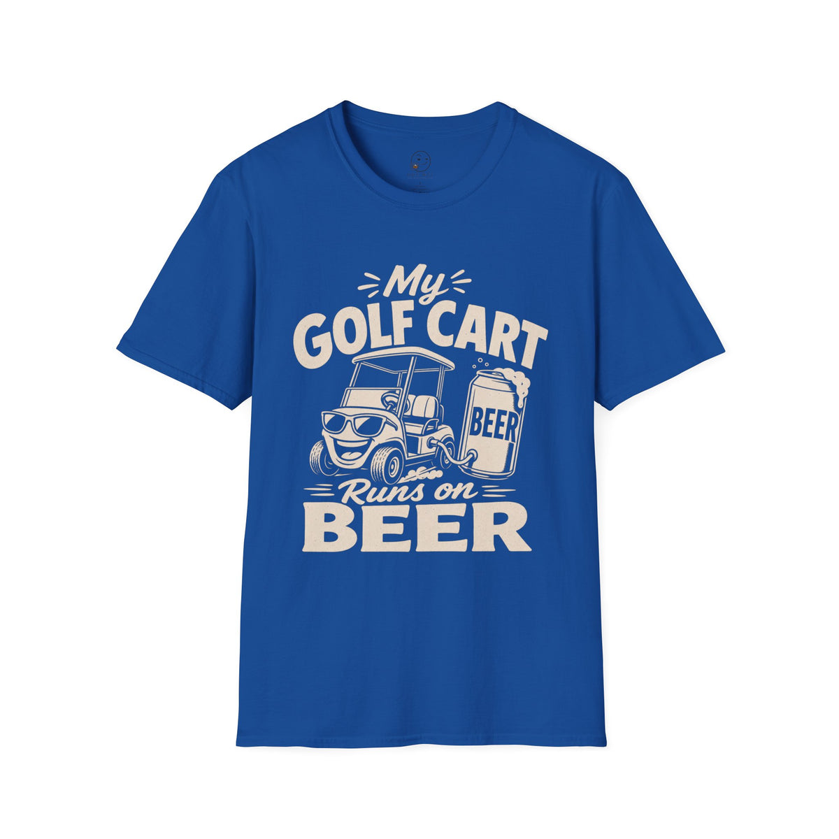 My Golf Cart Runs on Beer Shirt, Royal, front flat lay